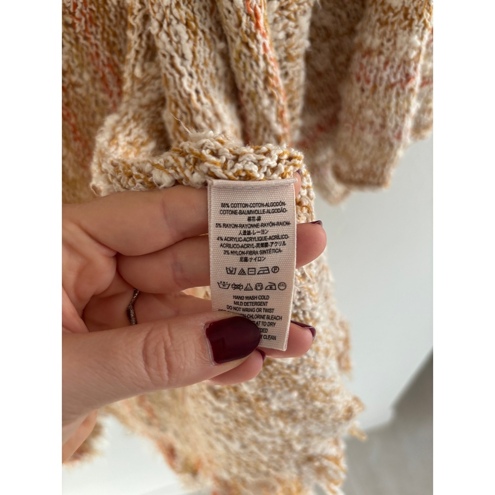 Free People Lucia Cardigan Womens M/L Cream Fringe Oversized Boho Chunky - Picture 6 of 7